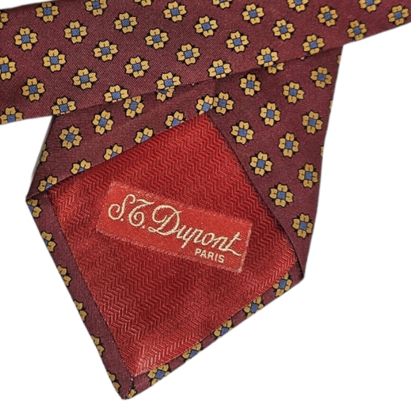 ST DUPONT Burgundy Floral Silk LUXURY Tie HANDMADE ITALY - Picture 4 of 4